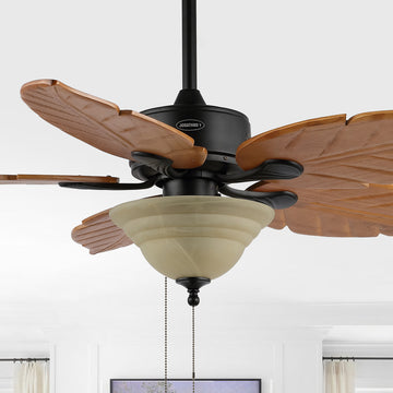 Poinciana 52" Coastal Bohemian Iron/Wood Palm Leaf LED Ceiling Fan with Pull Chain - JONATHAN Y